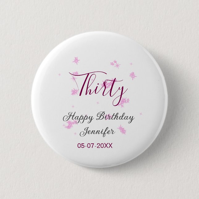 Trettio födelsedag rosa glitter stjärnor svart 30- knapp (Framsida)