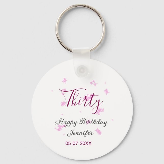 Trettio födelsedag rosa glitter stjärnor svart 30- nyckelring (Framsida)