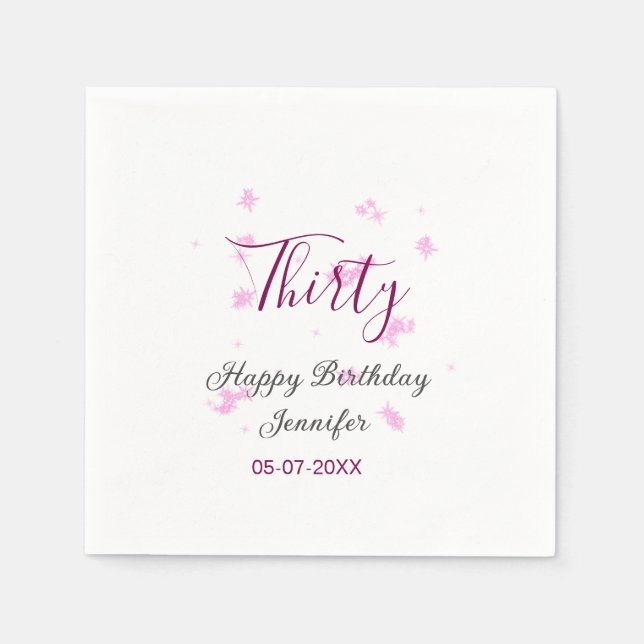 Trettio födelsedag rosa glitter stjärnor svart 30- pappersservett (Framsidan)