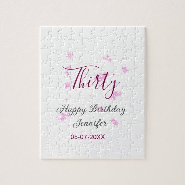 Trettio födelsedag rosa glitter stjärnor svart 30- pussel (Vertikal)
