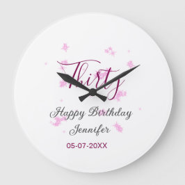 Trettio födelsedag rosa glitter stjärnor svart 30- stor klocka