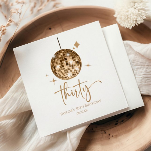 Trettio Guld Disco Boll 30års födelsedag Party Pappersservett (Skapare uppladdad)