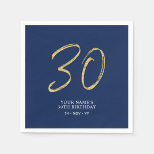 Trettio Guld & Marinblå text 30-årsdag Pappersservett