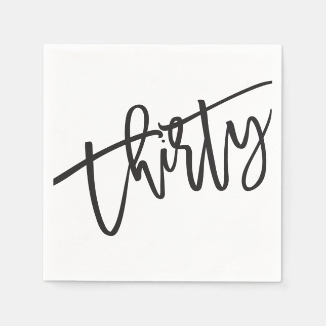 TRETTIO moderna skript svart vita 30 party Pappersservett (Framsidan)