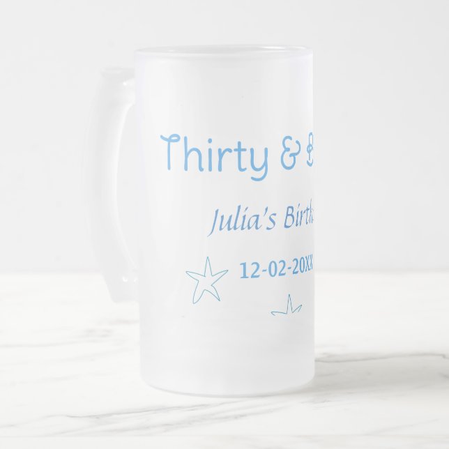 trettio och ölar blå stjärna spansk födelsedags na frostat ölglas (Framsida vänster)