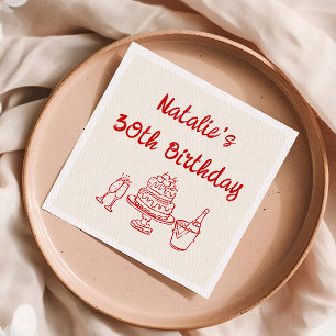 Trettio Retro Hand plockade Cake Champagne Birthda Pappersservett