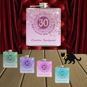 Trettio & Rosa Guld Glitter & Drickande Citat Fickplunta