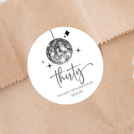 Trettio Silver Disco Boll 30års födelsedag Party Runt Klistermärke