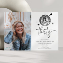 Trettio Silver Disco Boll Photo 30års födelsedag P Inbjudningar