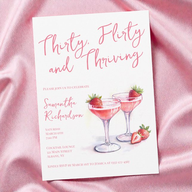 Trettio Vänd och Thriving Rosa 30års födelsedag Inbjudningar (Thirty Flirty and Thriving Pink 30th Birthday Invitation)