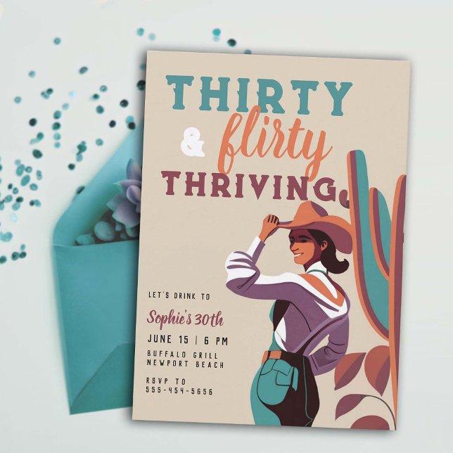 Trettio Vänd Retro Land Westerna 30års födelsedag Inbjudningar (thirty flirty retro country western vintage poster 30 birthday invitation women elegant southwestern)