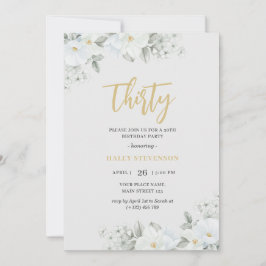 Trettio White & Gold Elegant Vita Blommig Födelsed Inbjudningar
