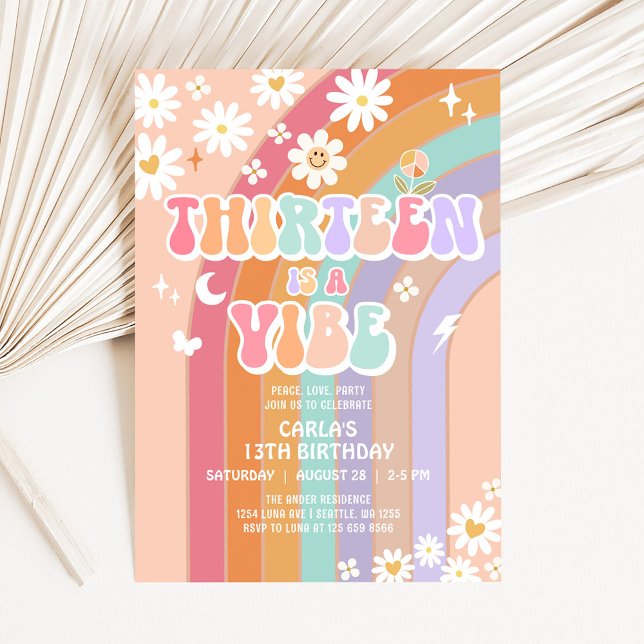 TRETTON är en Vibe Daisy Groovy 13:e födelsedagen Inbjudningar (Skapare uppladdad)