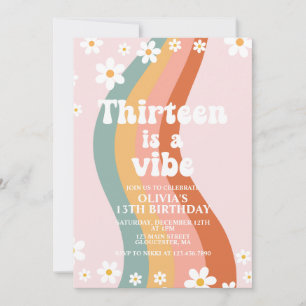 Tretton är en Vibe groovy rainbow 13-årsdag Inbjudningar