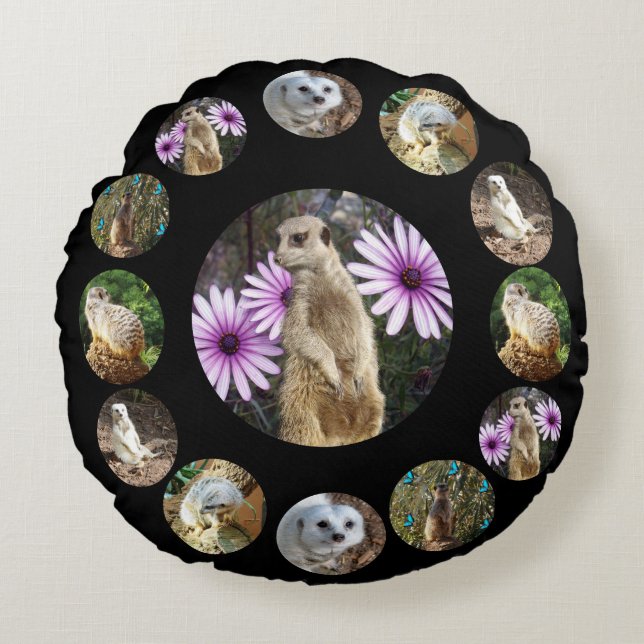 Tretton Meerkats Surprise, Round Cushion Rund Kudde (Framsidan)