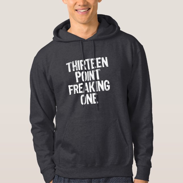 tretton pekar att flippa ur en vit sweatshirt med luva (Framsida)