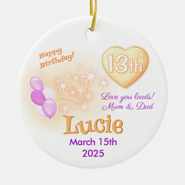 Tretton tonåringar Rund 13:e födelsedagsflickan Julgransprydnad Keramik (Framsidan)