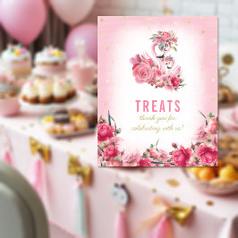 Trettontecknet Baby Shower Rosa Flamingo Ballerina Poster