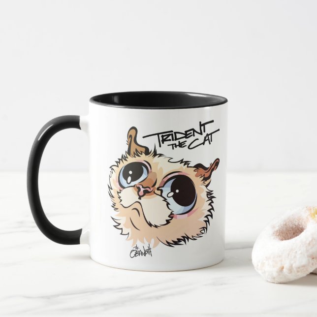 Treudden katten illustrerade kaffemugg 02 (Med munk)