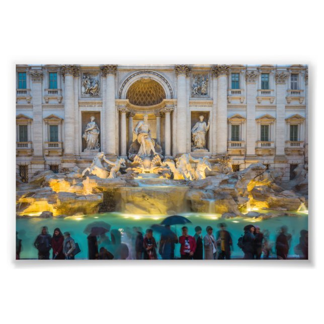 Trevi fontän i regn på natten Rom Italien Fototryck (Framsidan)