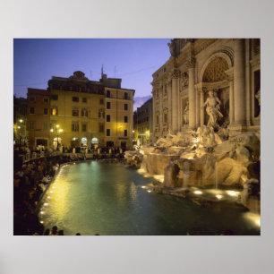 Trevi Fontän på natten, Rom, Lazio, Italien Poster