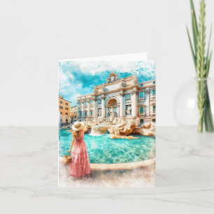 Trevi Fontän Rom Italien Watercolor Kort