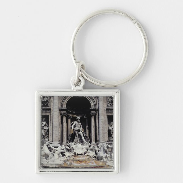Trevi-fontän som byggas 1732-62 fyrkantig silverfärgad nyckelring (Framsidan)