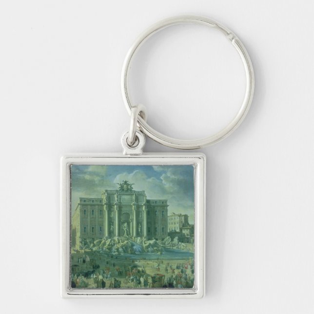Trevi-fontänen i Rome, 1753-56 Fyrkantig Silverfärgad Nyckelring (Framsidan)