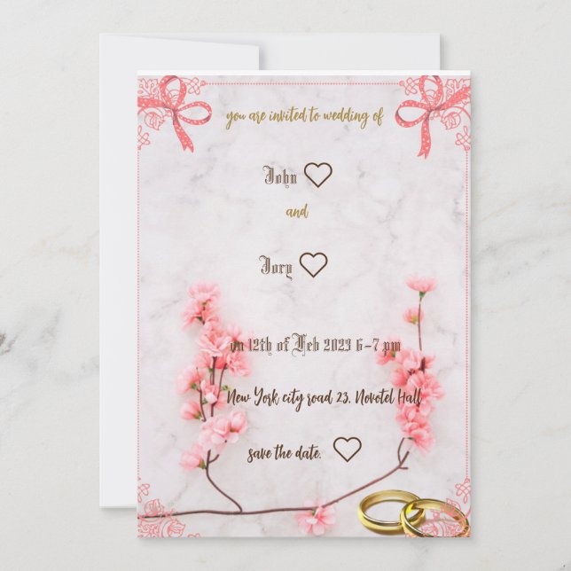 trevlig bröllopsinbjudan spara datumet (Framsida)