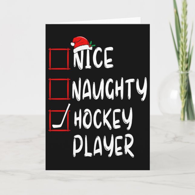 Trevlig Busig Hockeyspelare Lista Jul Tomte Kort (Framsida)