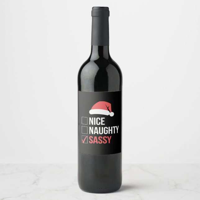 Trevlig Busig Snällig Julklappslista  Vinflaska Etikett (Framsida)