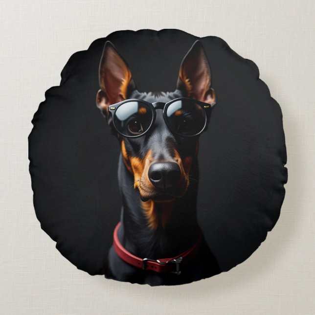 trevlig dobermanskudde rund kudde (Framsidan)