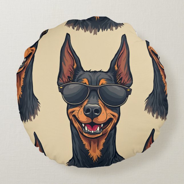 trevlig dobermanskudde rund kudde (Baksidan)