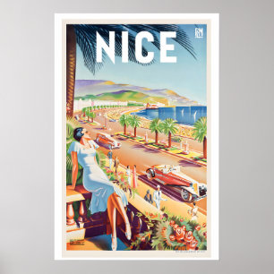 Trevlig Franska Rivieran Frankrike Vintage Resa Po Poster