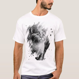 Trevlig katt Svart & Vit Akvarell T-shirt