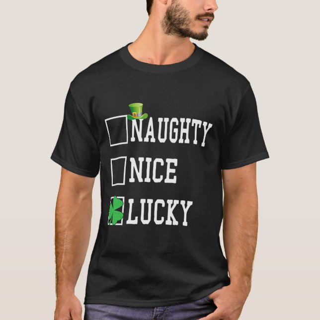 Trevlig Naughty Lucky St patricks day Shamrock Wom T Shirt (Framsida)