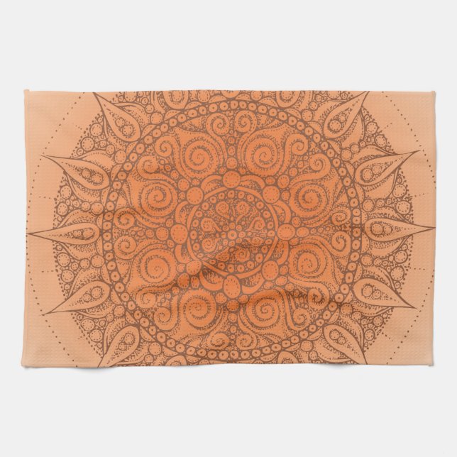 Trevlig orientalisk orange design kökshandduk (Horisontell)