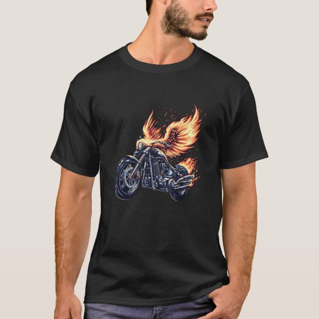 Trevlig Phoenix Motorcykel Fågel Grafik T Shirt (Framsida)