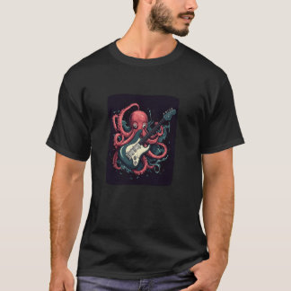 Trevlig Rockande Bläckfisk med Elgitarr Kostym T Shirt