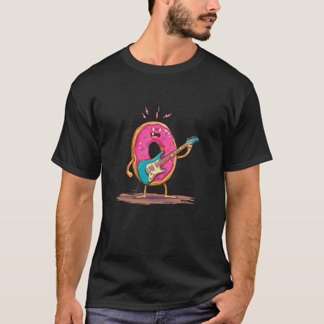 Trevlig Rockande Snabb Kostym för Donut och Gitarr T Shirt (Framsida)