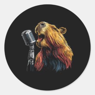 Trevlig Sjungande Capybara för Karaoke Pojkar och  Runt Klistermärke