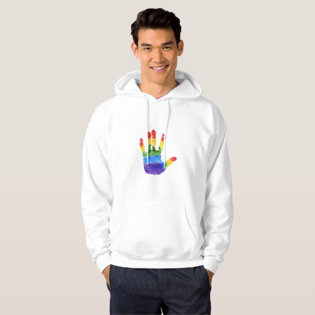 TREVLIG WHITHOODIE: LGTB+ UNDERSTÖTT HOODIE (Hel framsida)
