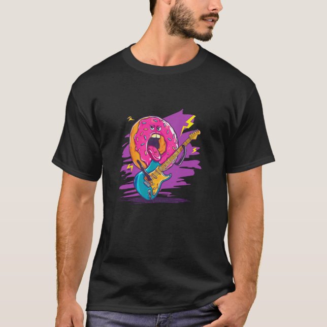Trevliga Donutfärger för Snacks och Gitarrälskare T Shirt (Framsida)