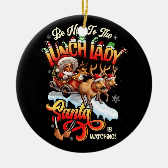 Trevligt att träffas vid jultomten i Lunch Dam Julgransprydnad Keramik (Framsidan)