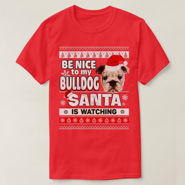 Trevligt för mig att jag känner Santa Bulldog Hund T Shirt (Design framsida)