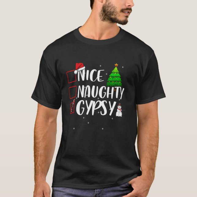 Trevsamt busig zigenerskt romskt julmatchande topp t shirt (Framsida)