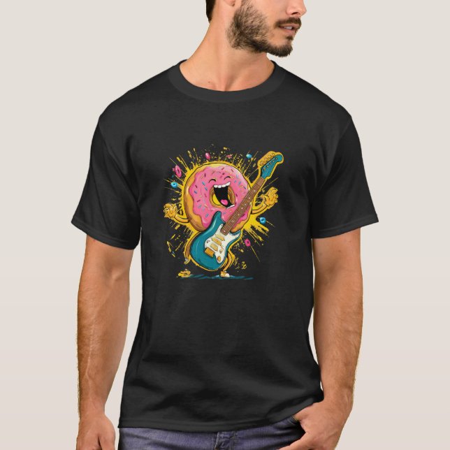 Trevtlig Donut Snacks Kostym för Gitarr Musikälska T Shirt (Framsida)