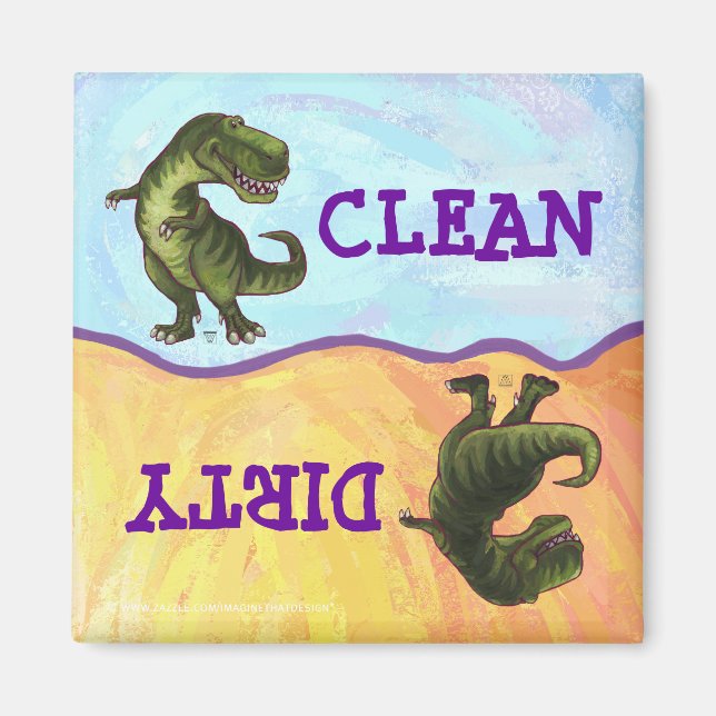 TRex Dino-chefer och Svan Dirty Clean Dishwasher Magnet (Framsidan)
