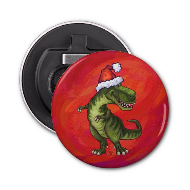 TRex Dino i Santa Hat på Red Flasköppnare (Framsidan)