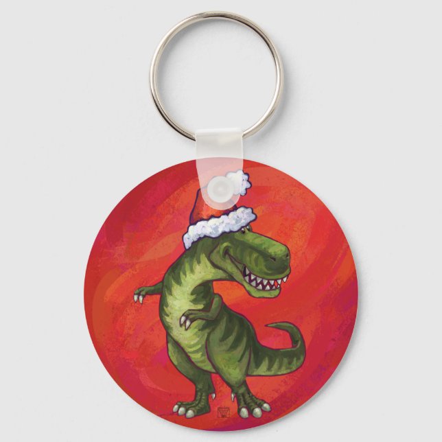 TRex Dino i Santa Hat på Red Nyckelring (Framsida)